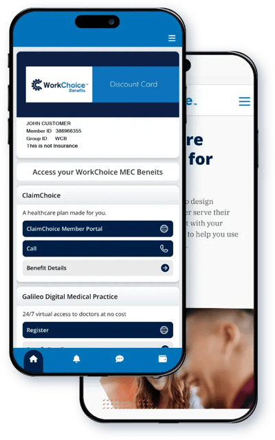 2 cellphone images with claim choice app portal interface